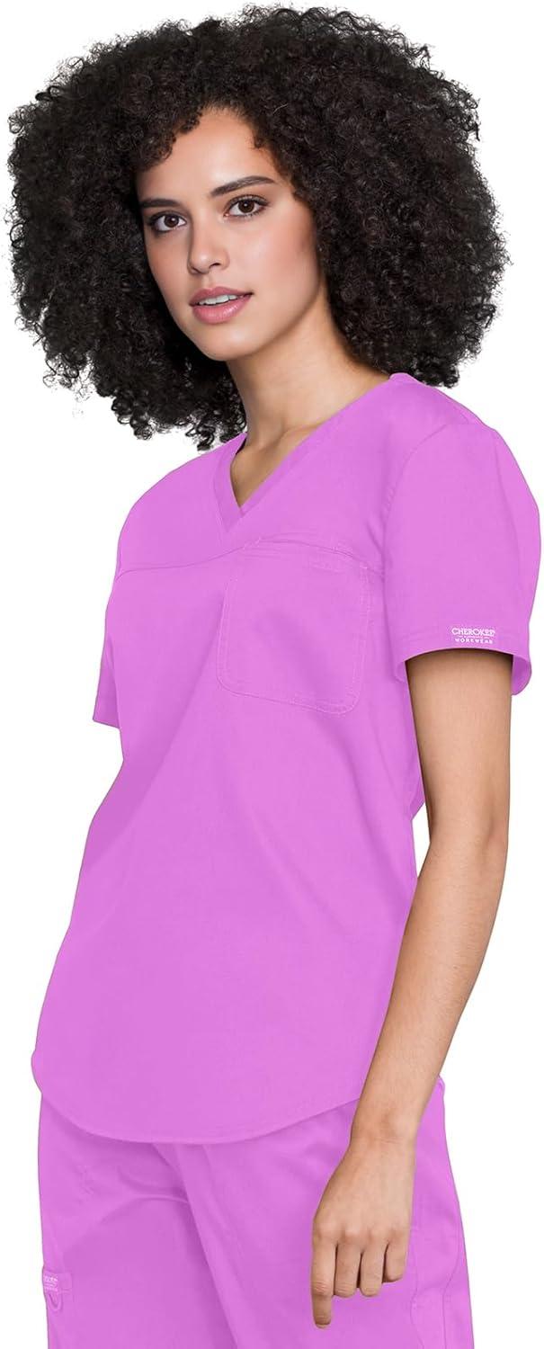 imageCherokee Scrubs for Women Tuckable VNeck OR Scrub Top with Chest PocketSoft StretchEasy Care Medical Uniform WW657Sweet Berry