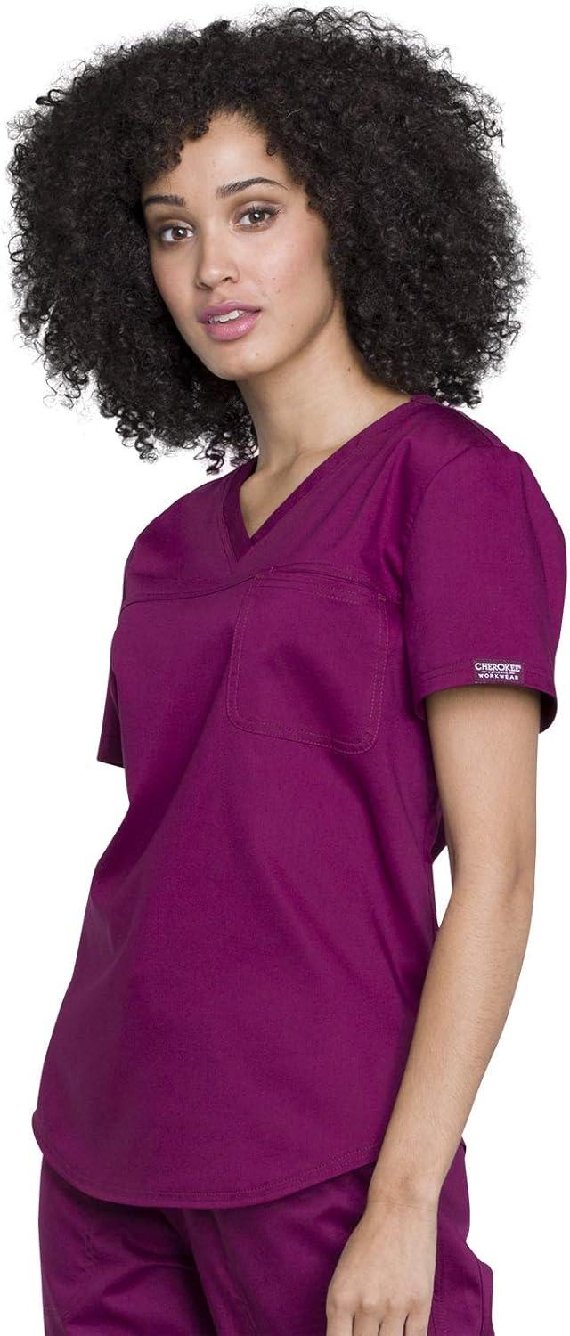 imageCherokee Scrubs for Women Tuckable VNeck OR Scrub Top with Chest PocketSoft StretchEasy Care Medical Uniform WW657Wine