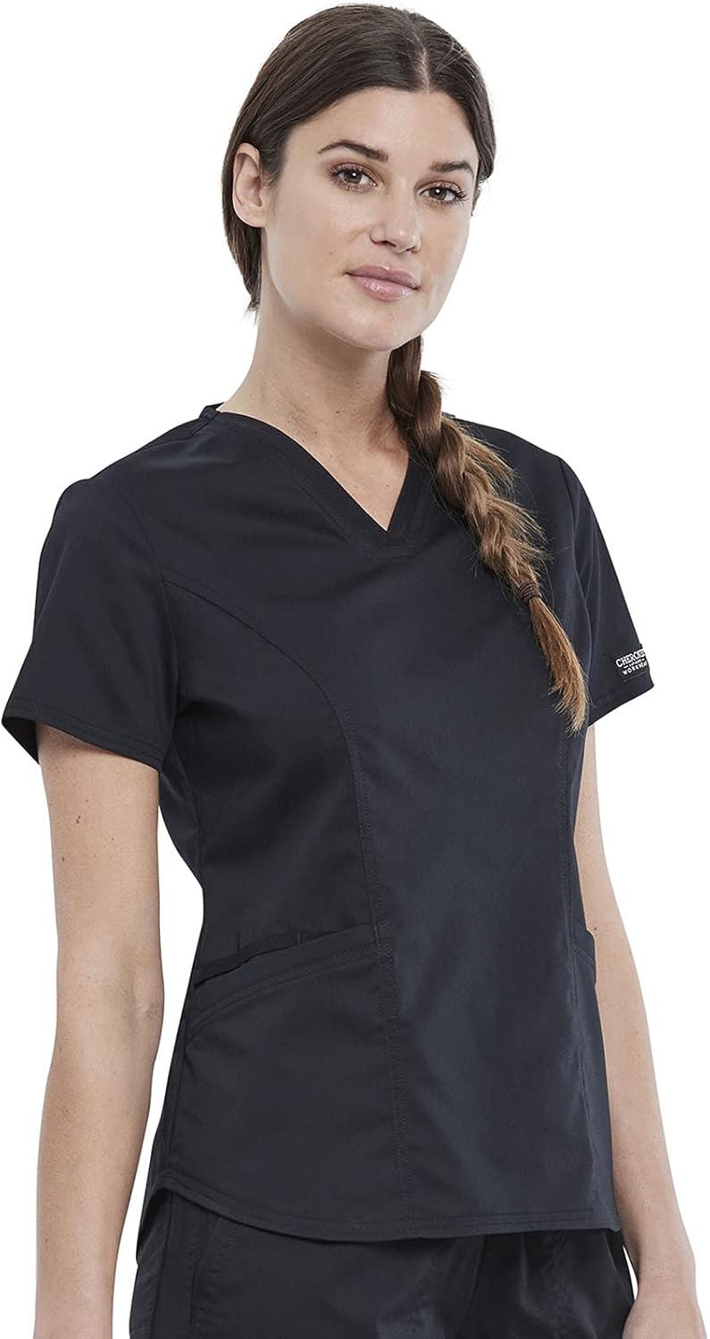 imageCherokee Scrubs for Women VNeck Scrub Top with 2 Pockets Ultra Soft Stretch Durable Easy Care Medical Uniform WW612Black