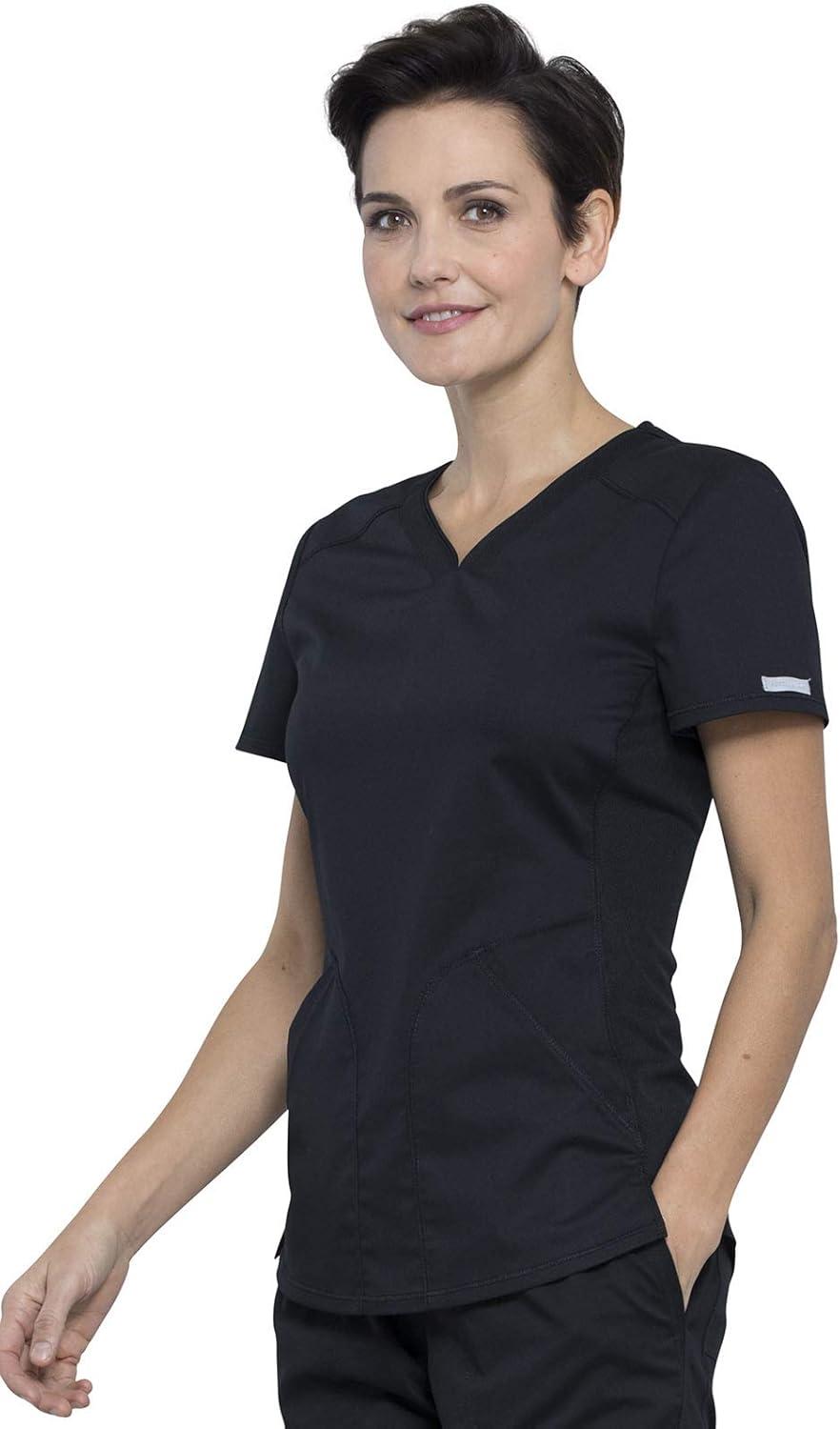 imageCherokee Scrubs for Women VNeck Scrub Top with 2 PocketsMesh Panels Soft Stretch Durable Easy Care Nursing Uniform WW601Black