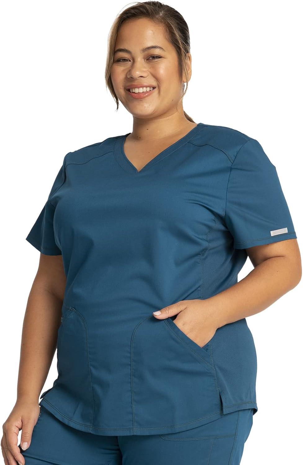 imageCherokee Scrubs for Women VNeck Scrub Top with 2 PocketsMesh Panels Soft Stretch Durable Easy Care Nursing Uniform WW601Caribbean Blue