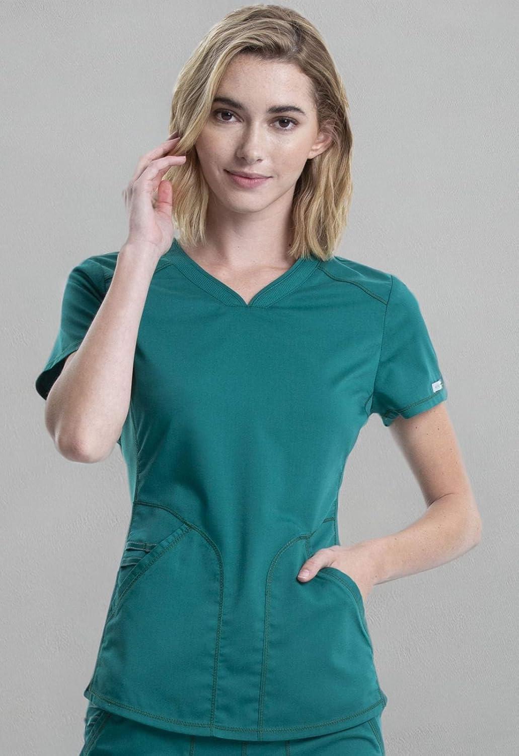 imageCherokee Scrubs for Women VNeck Scrub Top with 2 PocketsMesh Panels Soft Stretch Durable Easy Care Nursing Uniform WW601Hunter Green