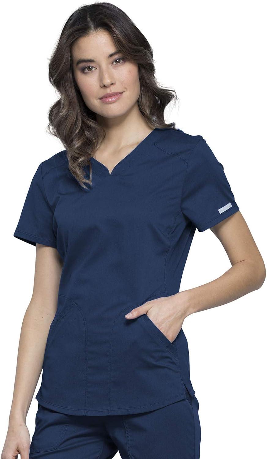 imageCherokee Scrubs for Women VNeck Scrub Top with 2 PocketsMesh Panels Soft Stretch Durable Easy Care Nursing Uniform WW601Navy