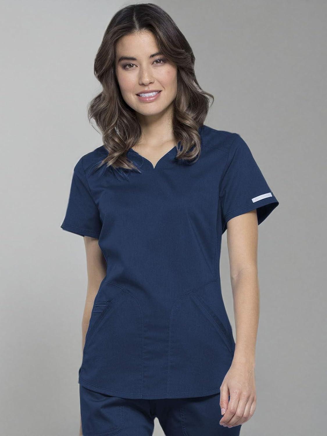 imageCherokee Scrubs for Women VNeck Scrub Top with 2 PocketsMesh Panels Soft Stretch Durable Easy Care Nursing Uniform WW601Navy