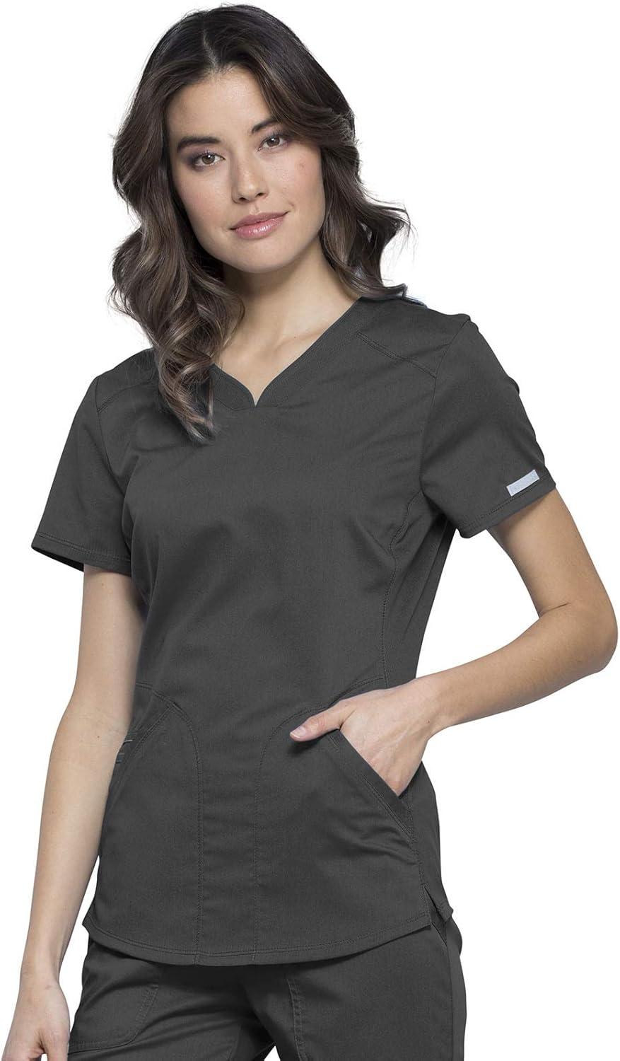 imageCherokee Scrubs for Women VNeck Scrub Top with 2 PocketsMesh Panels Soft Stretch Durable Easy Care Nursing Uniform WW601Pewter