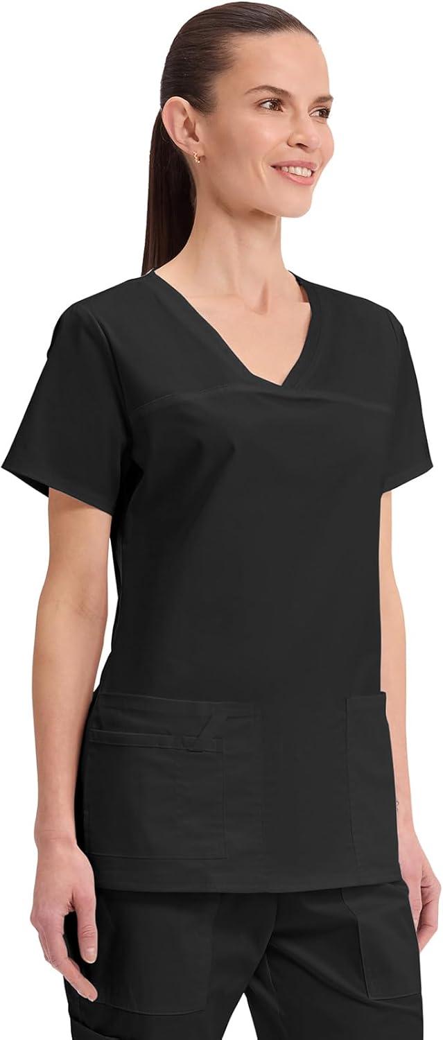 imageCherokee Scrubs for Women VNeck Scrub Top with 3 Pockets Stretchy Durable Breathable Easy Care Medical Uniform 4727Black