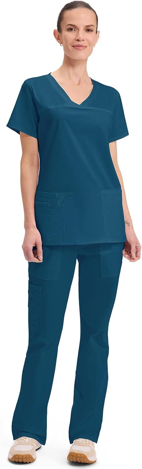 imageCherokee Scrubs for Women VNeck Scrub Top with 3 Pockets Stretchy Durable Breathable Easy Care Medical Uniform 4727Caribbean Blue