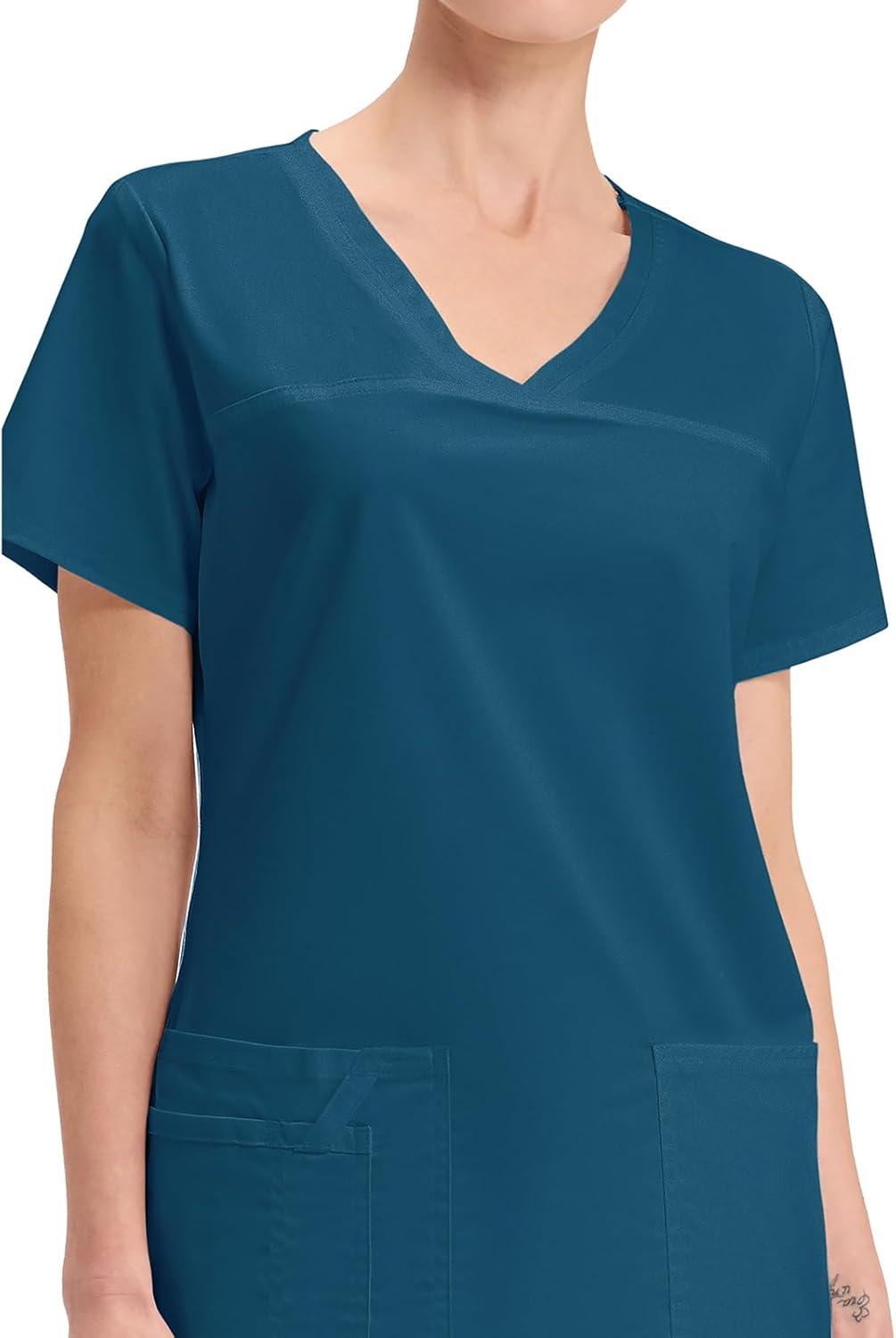 imageCherokee Scrubs for Women VNeck Scrub Top with 3 Pockets Stretchy Durable Breathable Easy Care Medical Uniform 4727Caribbean Blue
