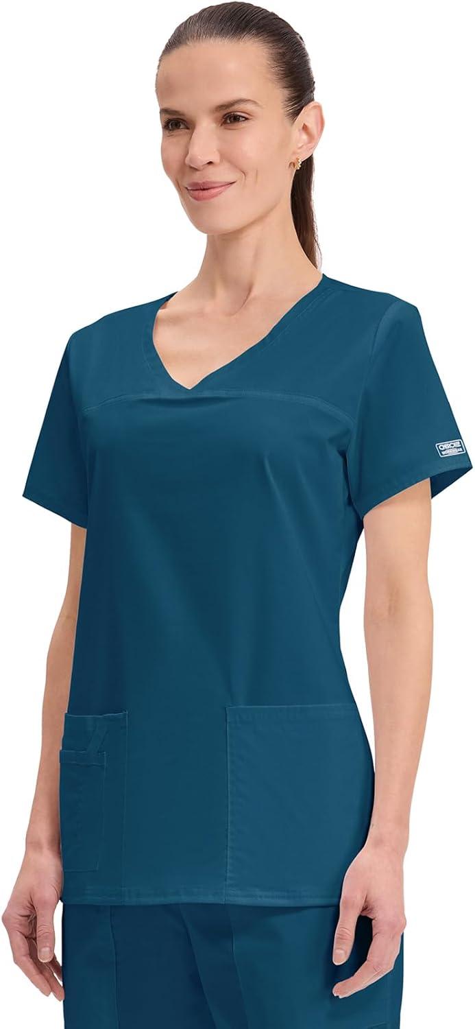 imageCherokee Scrubs for Women VNeck Scrub Top with 3 Pockets Stretchy Durable Breathable Easy Care Medical Uniform 4727Caribbean Blue
