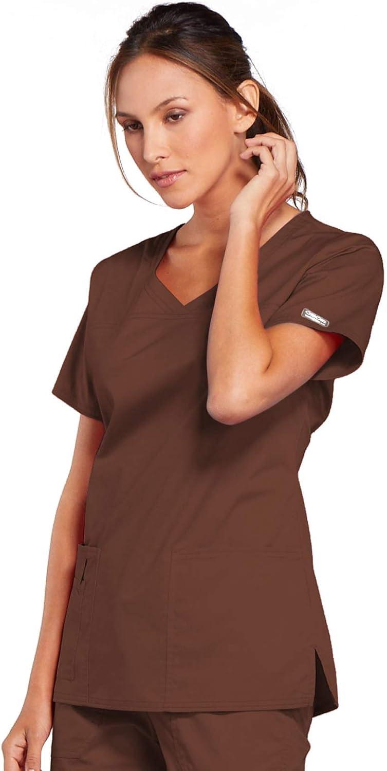 imageCherokee Scrubs for Women VNeck Scrub Top with 3 Pockets Stretchy Durable Breathable Easy Care Medical Uniform 4727Chocolate