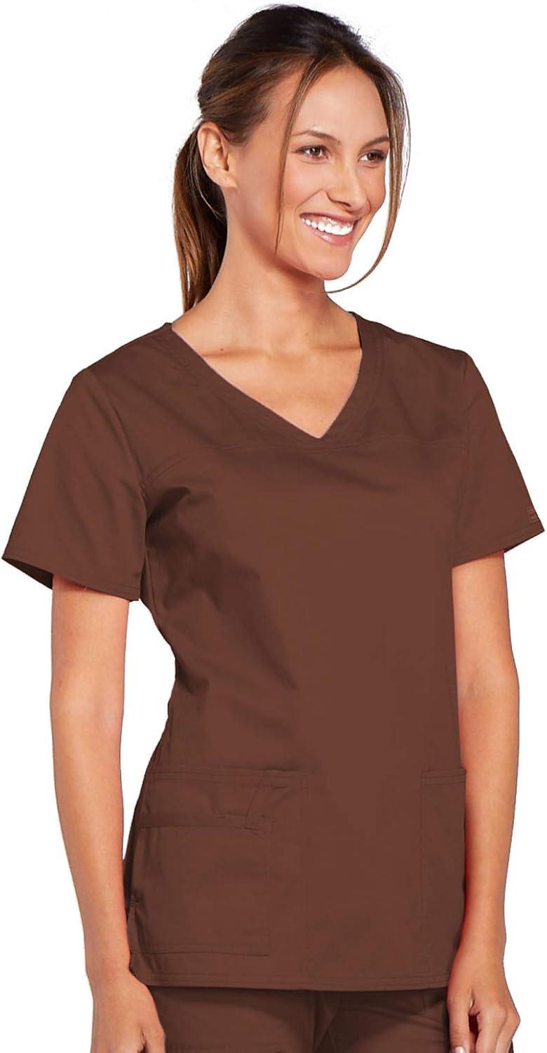 imageCherokee Scrubs for Women VNeck Scrub Top with 3 Pockets Stretchy Durable Breathable Easy Care Medical Uniform 4727Chocolate