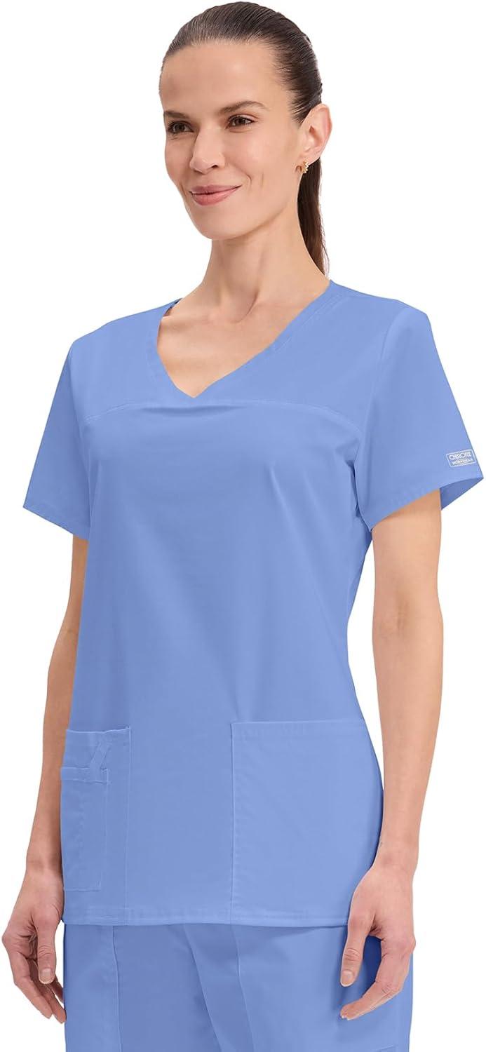 imageCherokee Scrubs for Women VNeck Scrub Top with 3 Pockets Stretchy Durable Breathable Easy Care Medical Uniform 4727Ciel