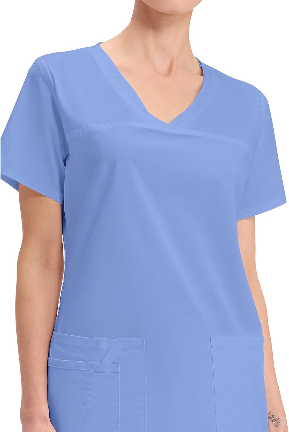 imageCherokee Scrubs for Women VNeck Scrub Top with 3 Pockets Stretchy Durable Breathable Easy Care Medical Uniform 4727Ciel