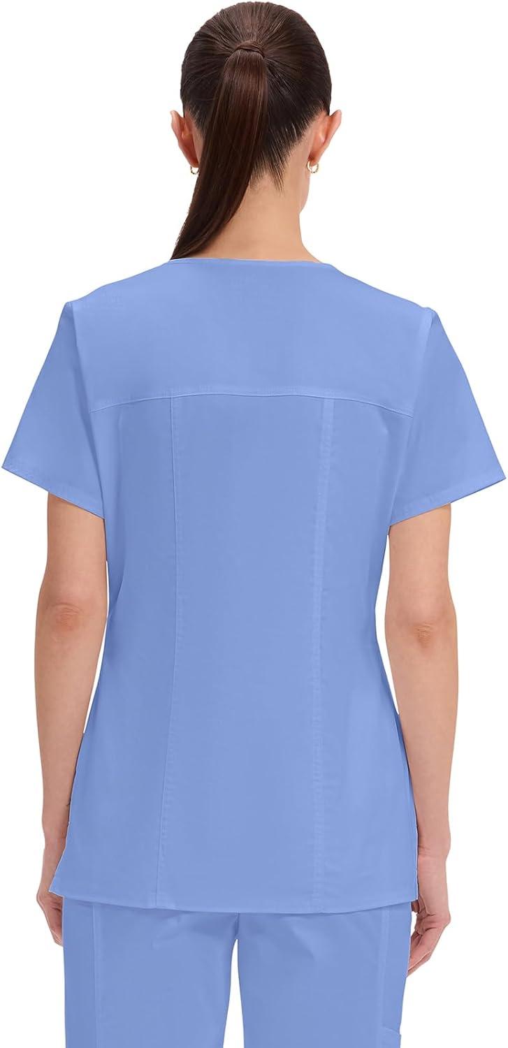 imageCherokee Scrubs for Women VNeck Scrub Top with 3 Pockets Stretchy Durable Breathable Easy Care Medical Uniform 4727Ciel