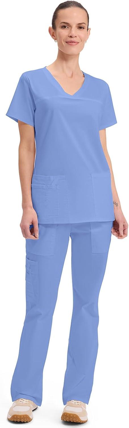 imageCherokee Scrubs for Women VNeck Scrub Top with 3 Pockets Stretchy Durable Breathable Easy Care Medical Uniform 4727Ciel