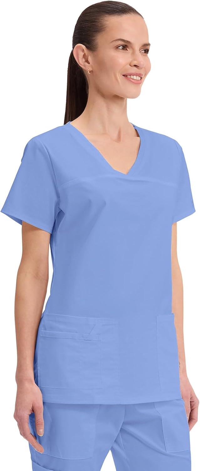 imageCherokee Scrubs for Women VNeck Scrub Top with 3 Pockets Stretchy Durable Breathable Easy Care Medical Uniform 4727Ciel