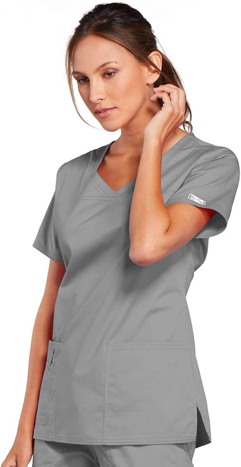 imageCherokee Scrubs for Women VNeck Scrub Top with 3 Pockets Stretchy Durable Breathable Easy Care Medical Uniform 4727Grey