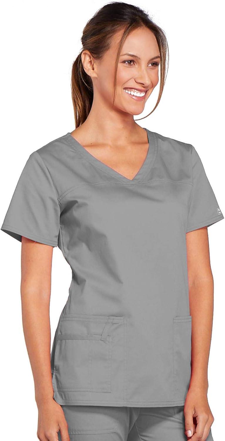 imageCherokee Scrubs for Women VNeck Scrub Top with 3 Pockets Stretchy Durable Breathable Easy Care Medical Uniform 4727Grey