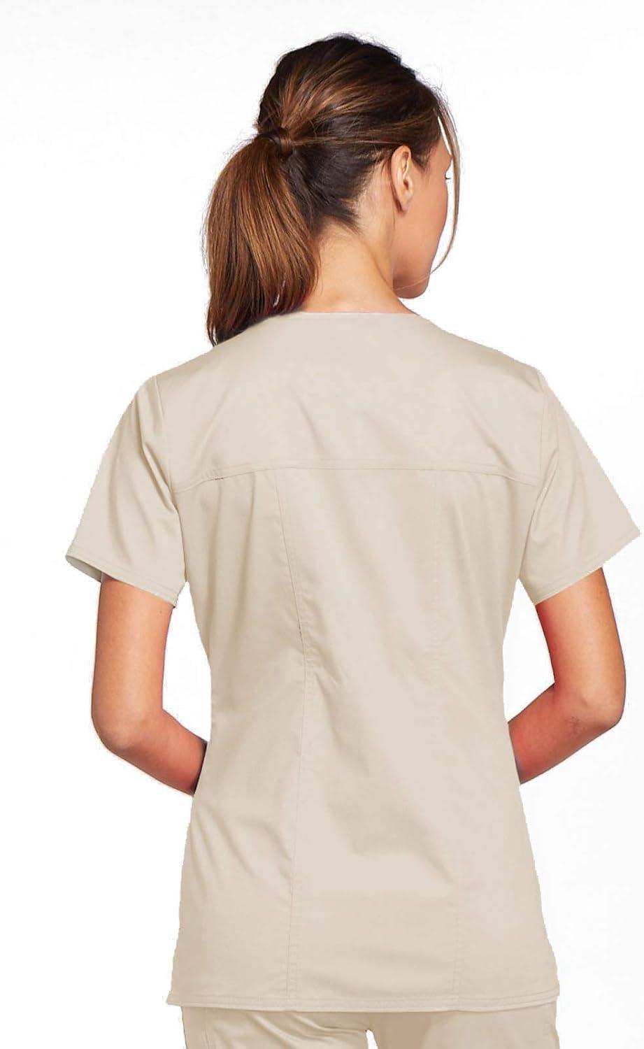 imageCherokee Scrubs for Women VNeck Scrub Top with 3 Pockets Stretchy Durable Breathable Easy Care Medical Uniform 4727Khaki