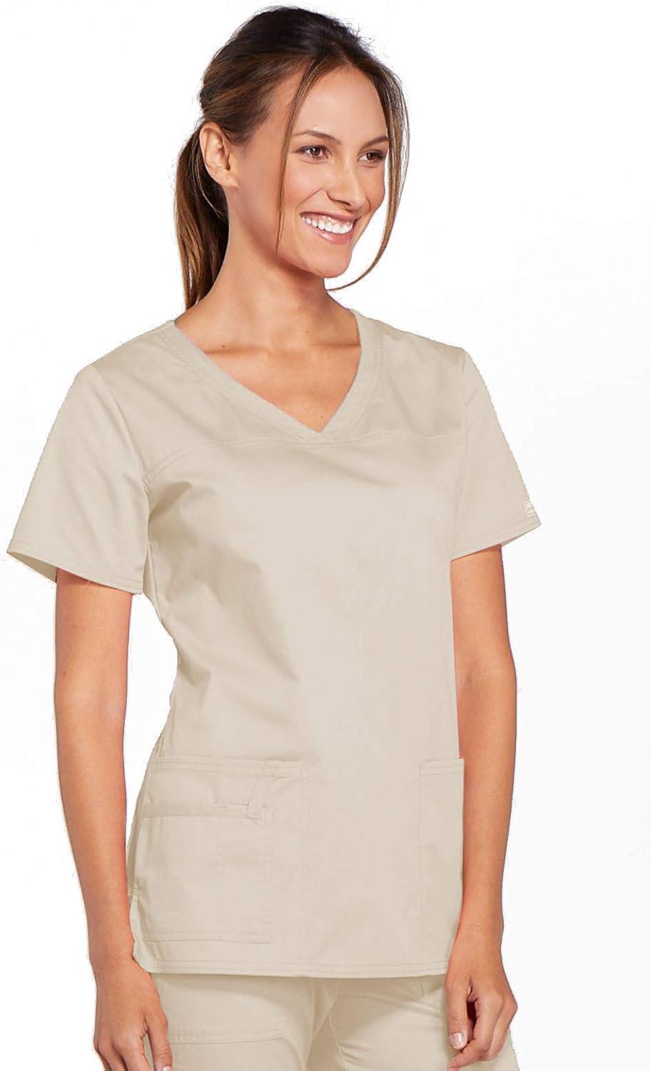 imageCherokee Scrubs for Women VNeck Scrub Top with 3 Pockets Stretchy Durable Breathable Easy Care Medical Uniform 4727Khaki