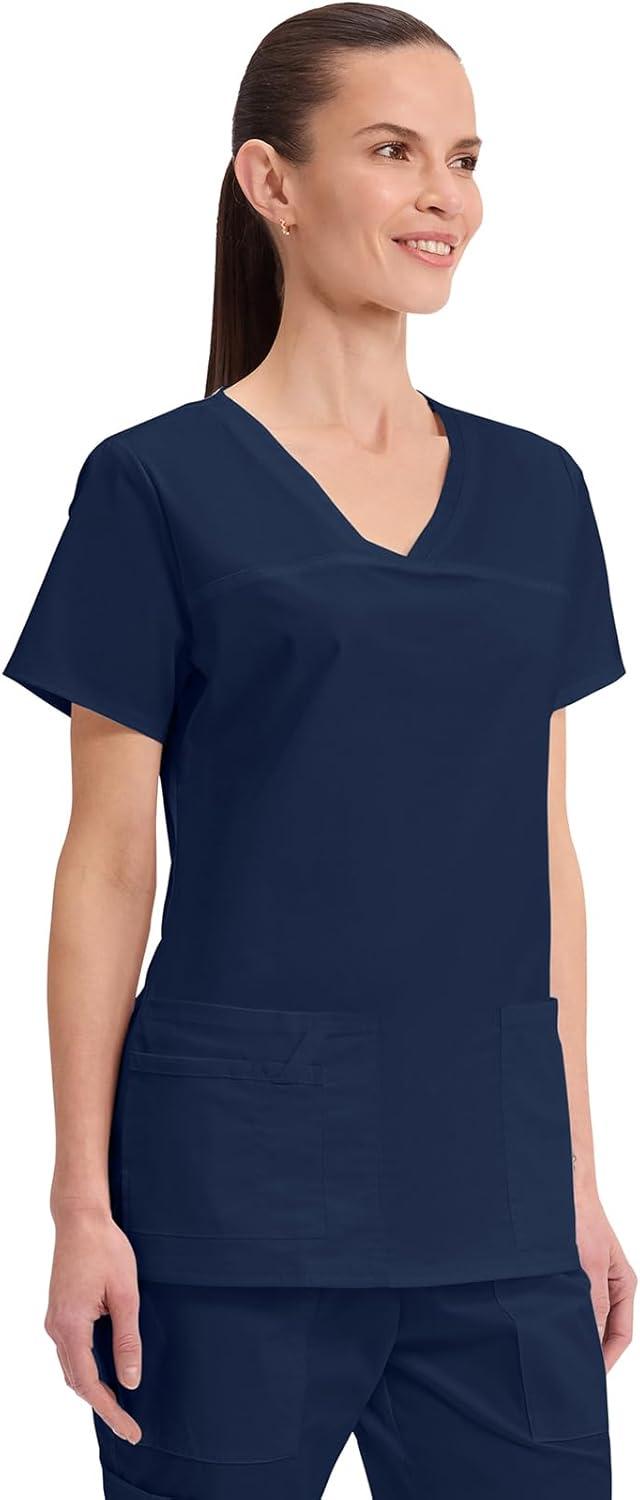 imageCherokee Scrubs for Women VNeck Scrub Top with 3 Pockets Stretchy Durable Breathable Easy Care Medical Uniform 4727Navy