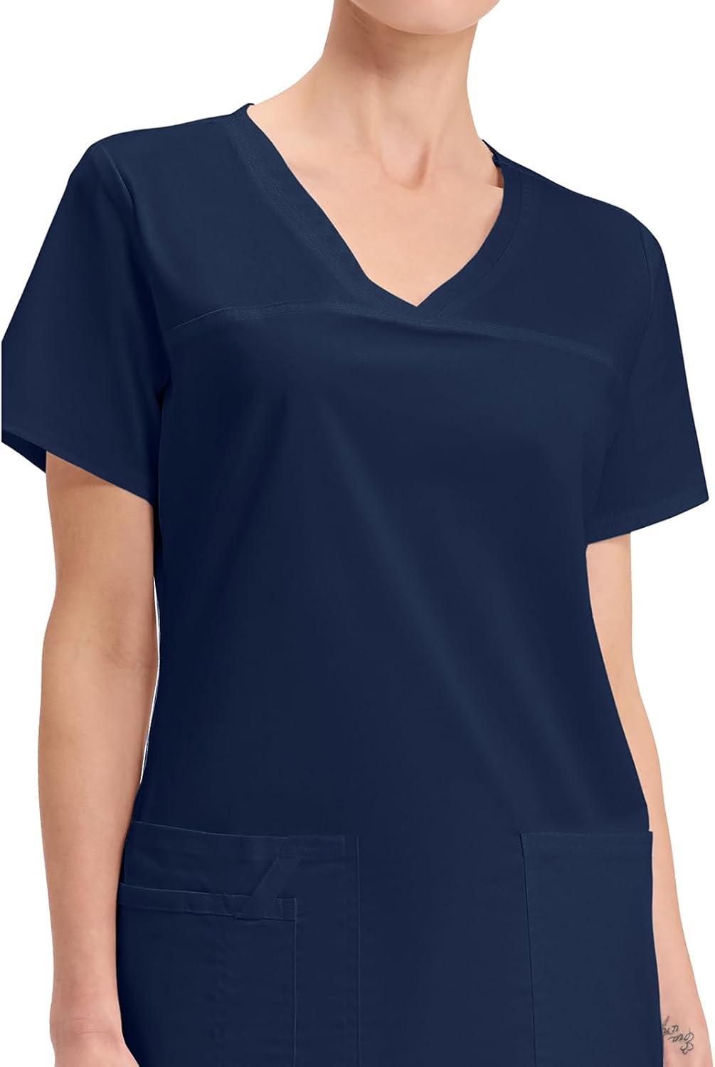 imageCherokee Scrubs for Women VNeck Scrub Top with 3 Pockets Stretchy Durable Breathable Easy Care Medical Uniform 4727Navy