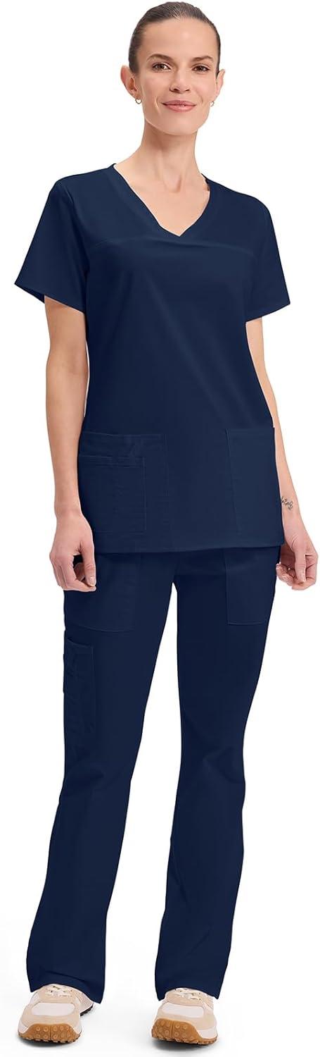imageCherokee Scrubs for Women VNeck Scrub Top with 3 Pockets Stretchy Durable Breathable Easy Care Medical Uniform 4727Navy