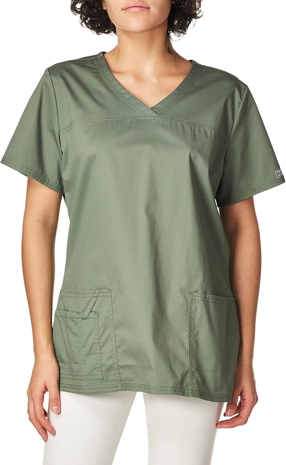imageCherokee Scrubs for Women VNeck Scrub Top with 3 Pockets Stretchy Durable Breathable Easy Care Medical Uniform 4727Olive