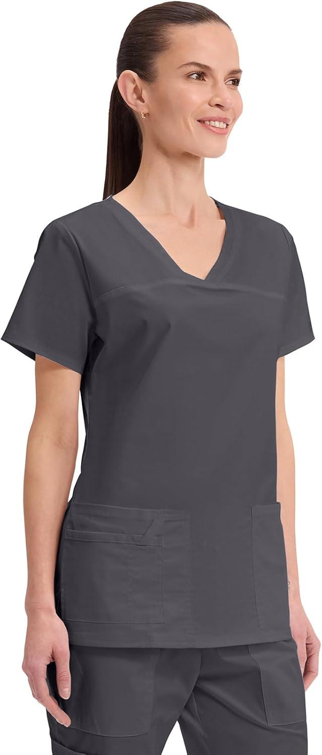 imageCherokee Scrubs for Women VNeck Scrub Top with 3 Pockets Stretchy Durable Breathable Easy Care Medical Uniform 4727Pewter
