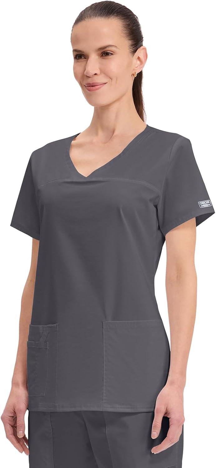 imageCherokee Scrubs for Women VNeck Scrub Top with 3 Pockets Stretchy Durable Breathable Easy Care Medical Uniform 4727Pewter