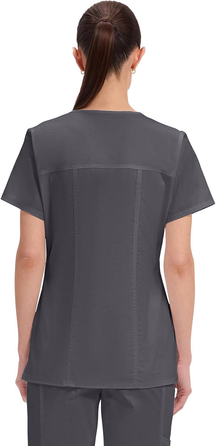 imageCherokee Scrubs for Women VNeck Scrub Top with 3 Pockets Stretchy Durable Breathable Easy Care Medical Uniform 4727Pewter