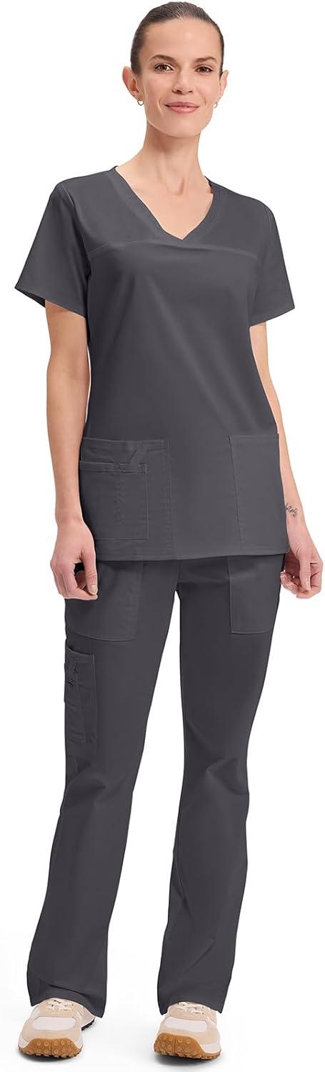 imageCherokee Scrubs for Women VNeck Scrub Top with 3 Pockets Stretchy Durable Breathable Easy Care Medical Uniform 4727Pewter