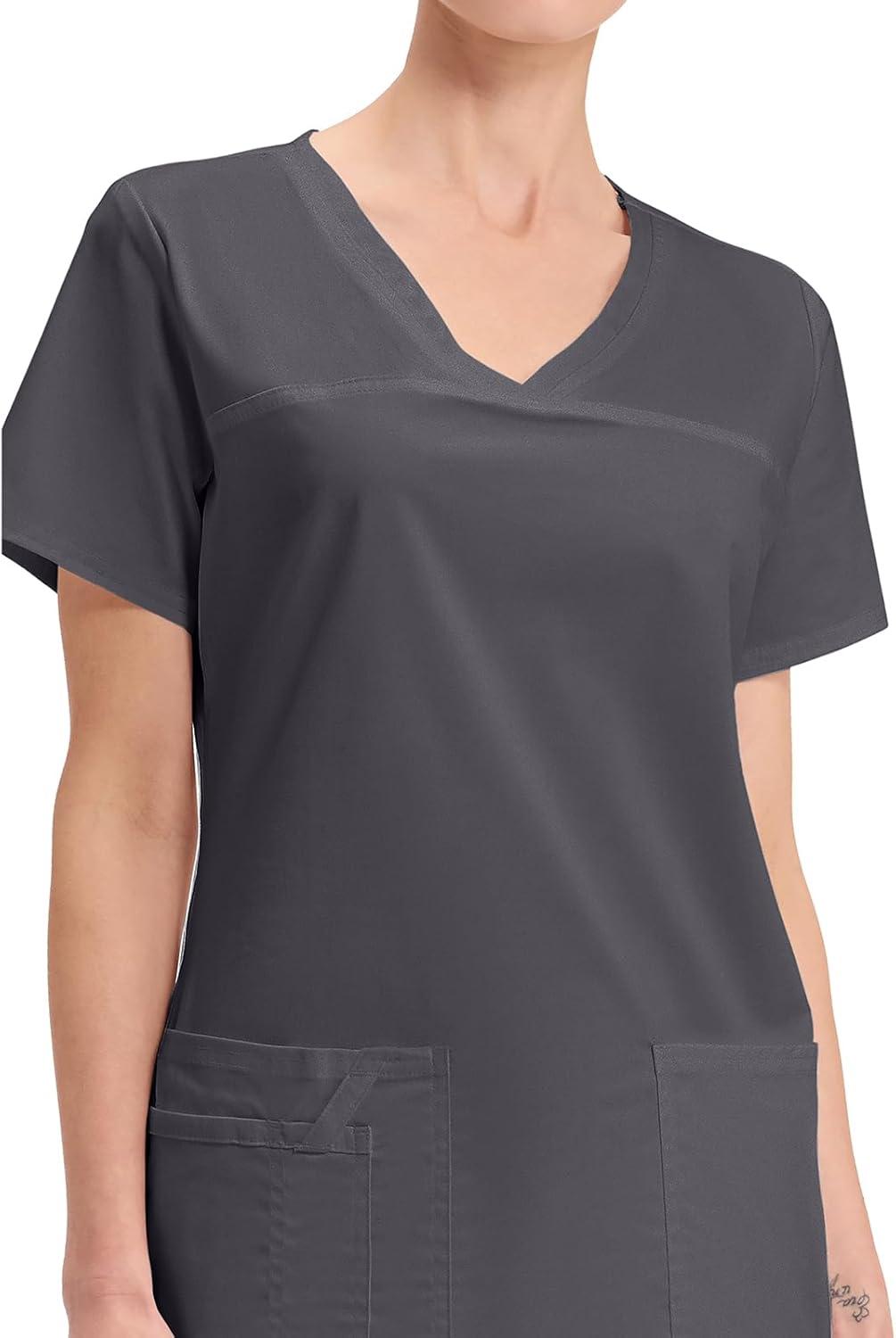 imageCherokee Scrubs for Women VNeck Scrub Top with 3 Pockets Stretchy Durable Breathable Easy Care Medical Uniform 4727Pewter