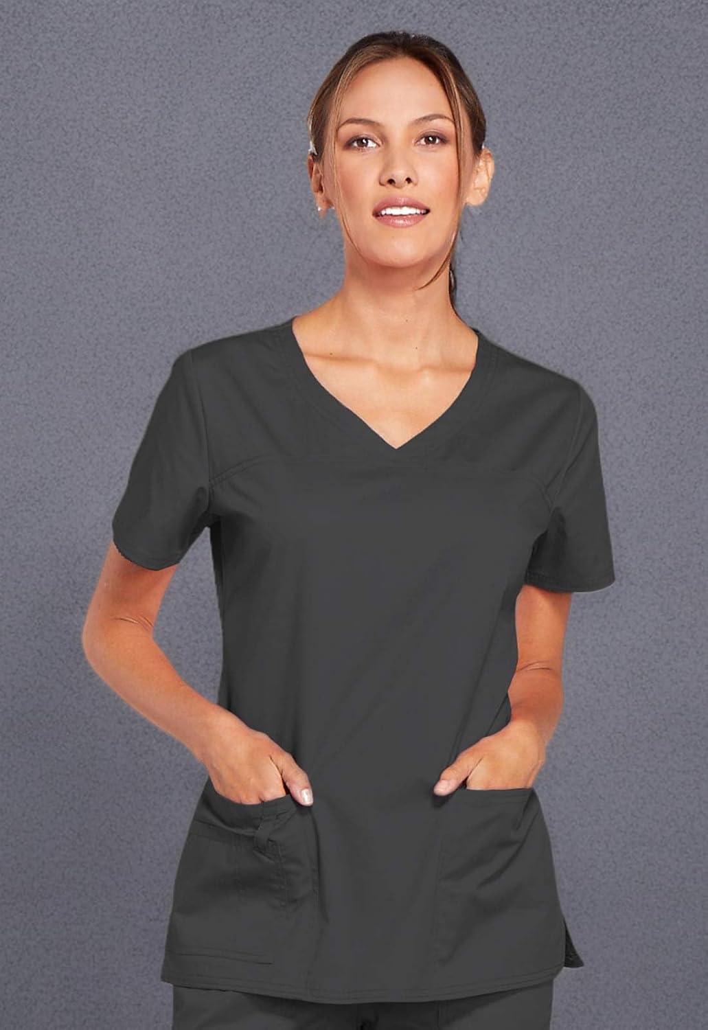 imageCherokee Scrubs for Women VNeck Scrub Top with 3 Pockets Stretchy Durable Breathable Easy Care Medical Uniform 4727Pewter