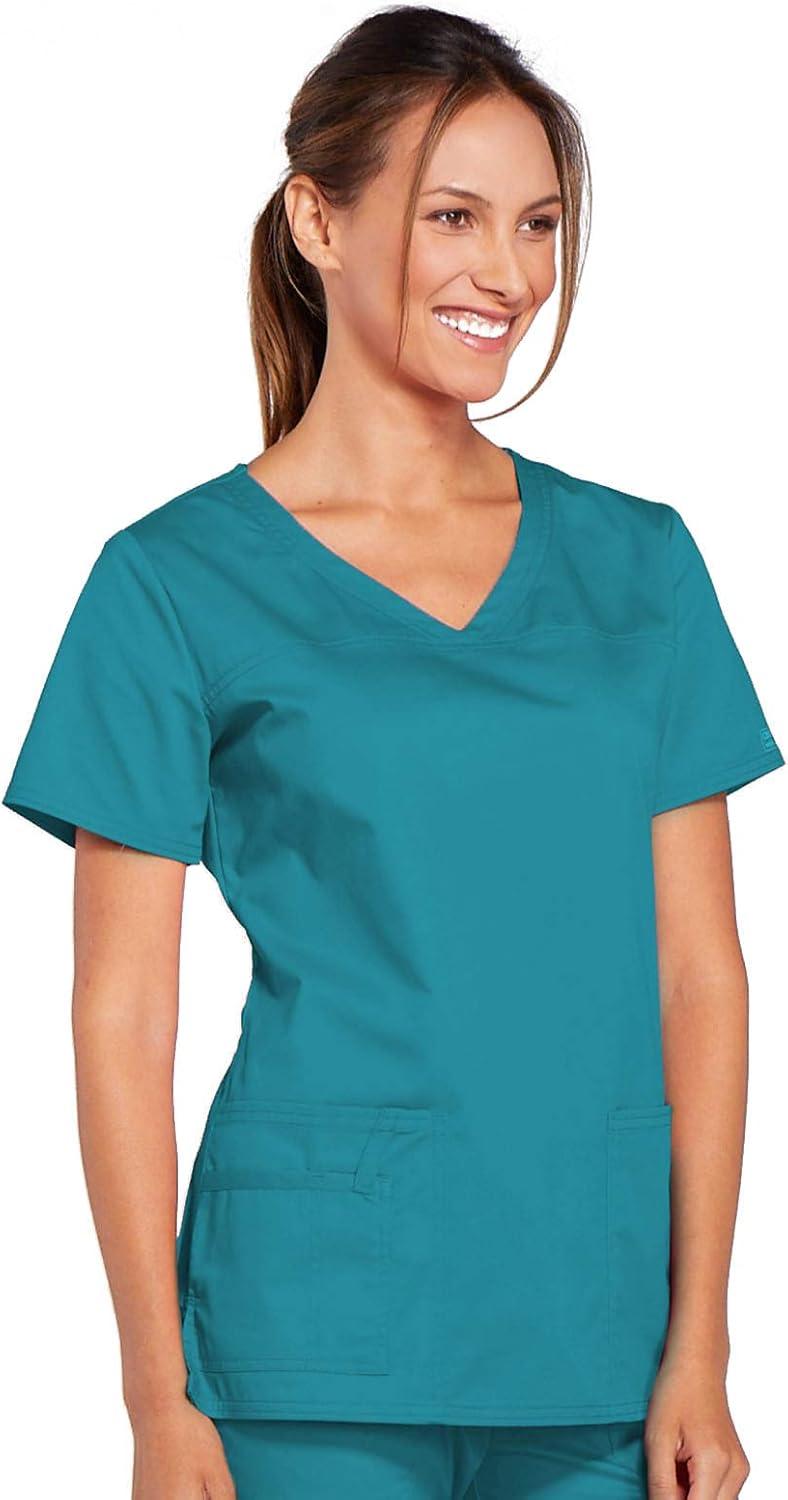 imageCherokee Scrubs for Women VNeck Scrub Top with 3 Pockets Stretchy Durable Breathable Easy Care Medical Uniform 4727Teal Blue