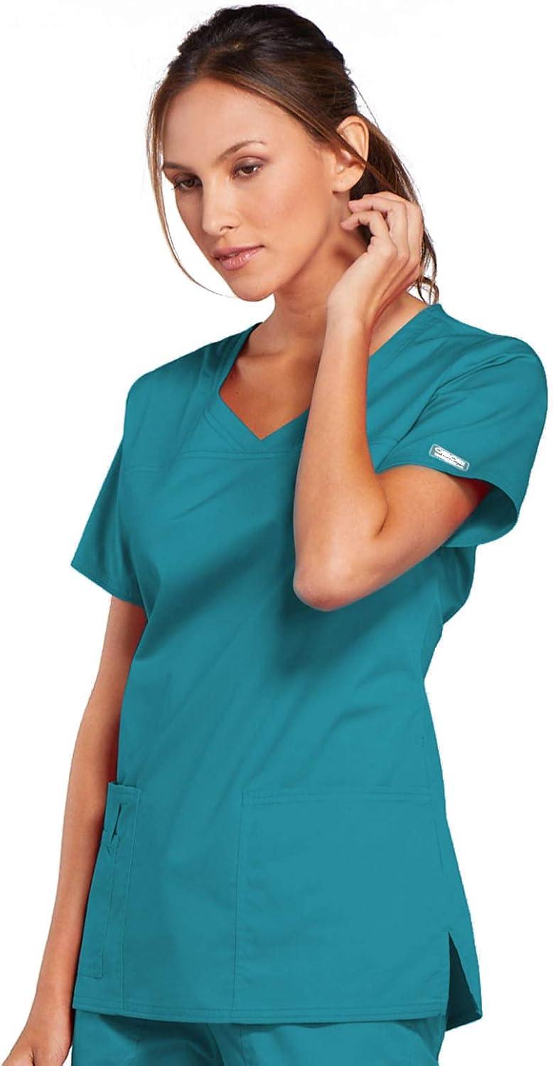 imageCherokee Scrubs for Women VNeck Scrub Top with 3 Pockets Stretchy Durable Breathable Easy Care Medical Uniform 4727Teal Blue