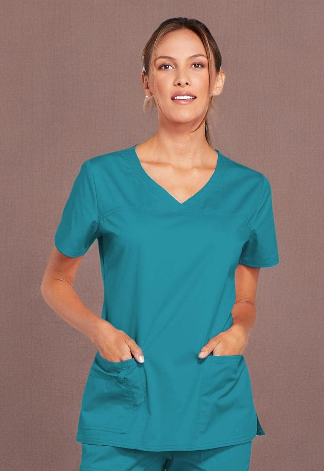 imageCherokee Scrubs for Women VNeck Scrub Top with 3 Pockets Stretchy Durable Breathable Easy Care Medical Uniform 4727Teal Blue