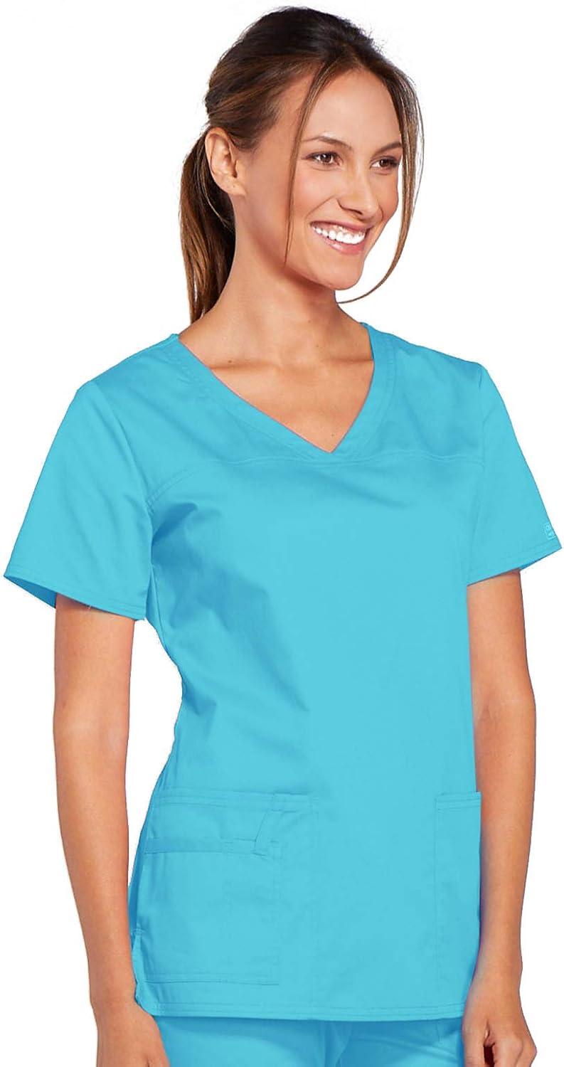 imageCherokee Scrubs for Women VNeck Scrub Top with 3 Pockets Stretchy Durable Breathable Easy Care Medical Uniform 4727Turquoise