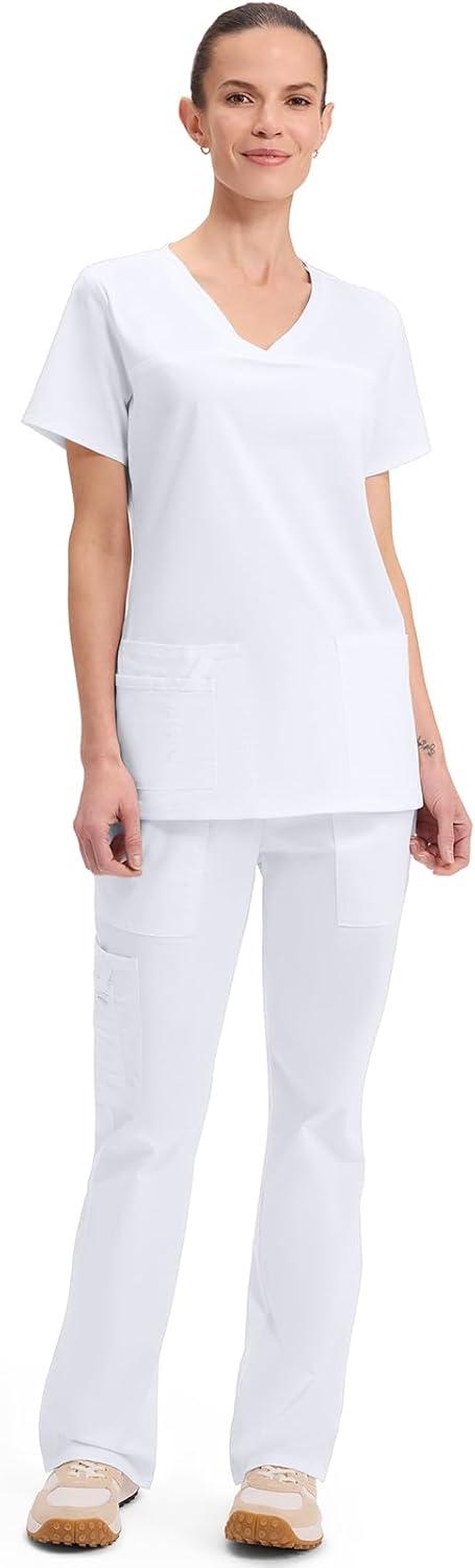 imageCherokee Scrubs for Women VNeck Scrub Top with 3 Pockets Stretchy Durable Breathable Easy Care Medical Uniform 4727White