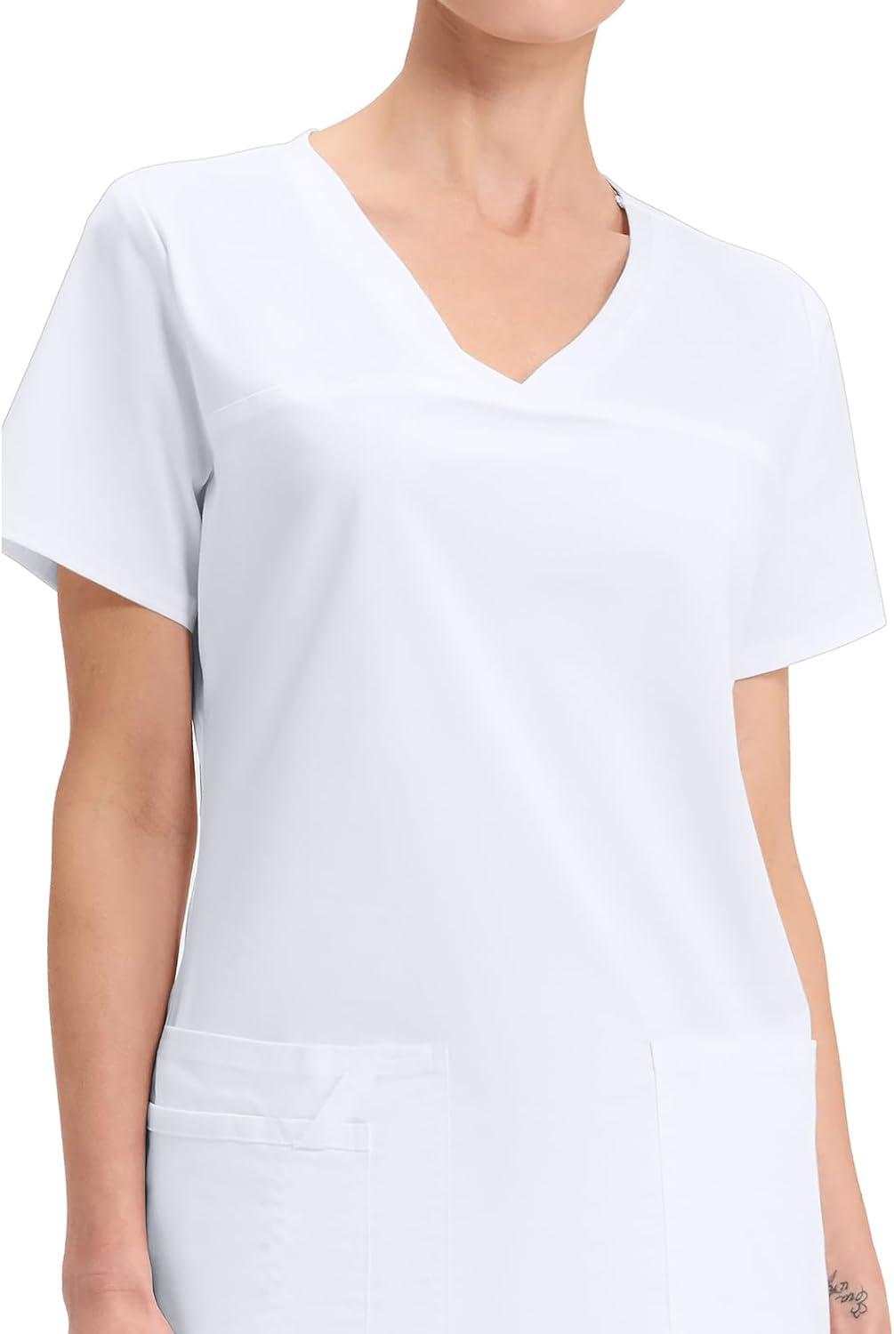 imageCherokee Scrubs for Women VNeck Scrub Top with 3 Pockets Stretchy Durable Breathable Easy Care Medical Uniform 4727White