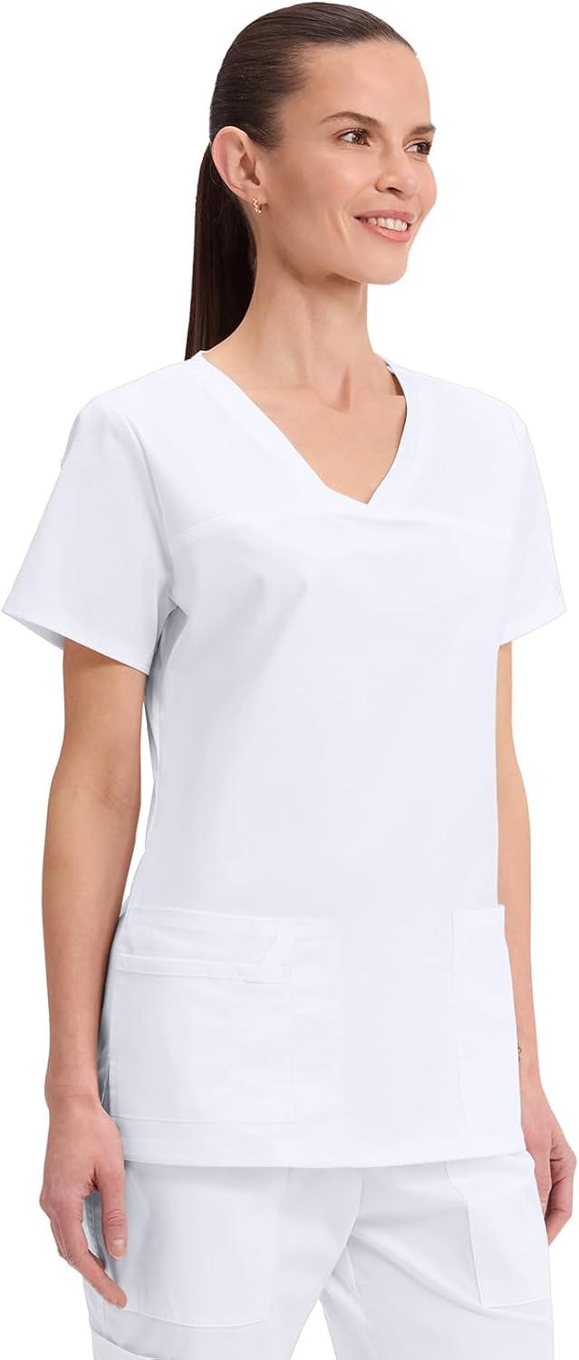 imageCherokee Scrubs for Women VNeck Scrub Top with 3 Pockets Stretchy Durable Breathable Easy Care Medical Uniform 4727White