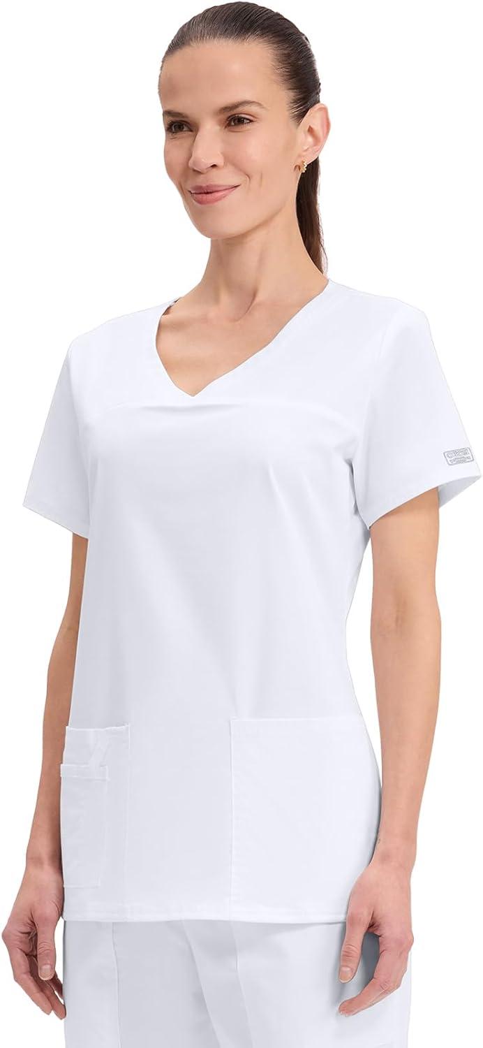imageCherokee Scrubs for Women VNeck Scrub Top with 3 Pockets Stretchy Durable Breathable Easy Care Medical Uniform 4727White
