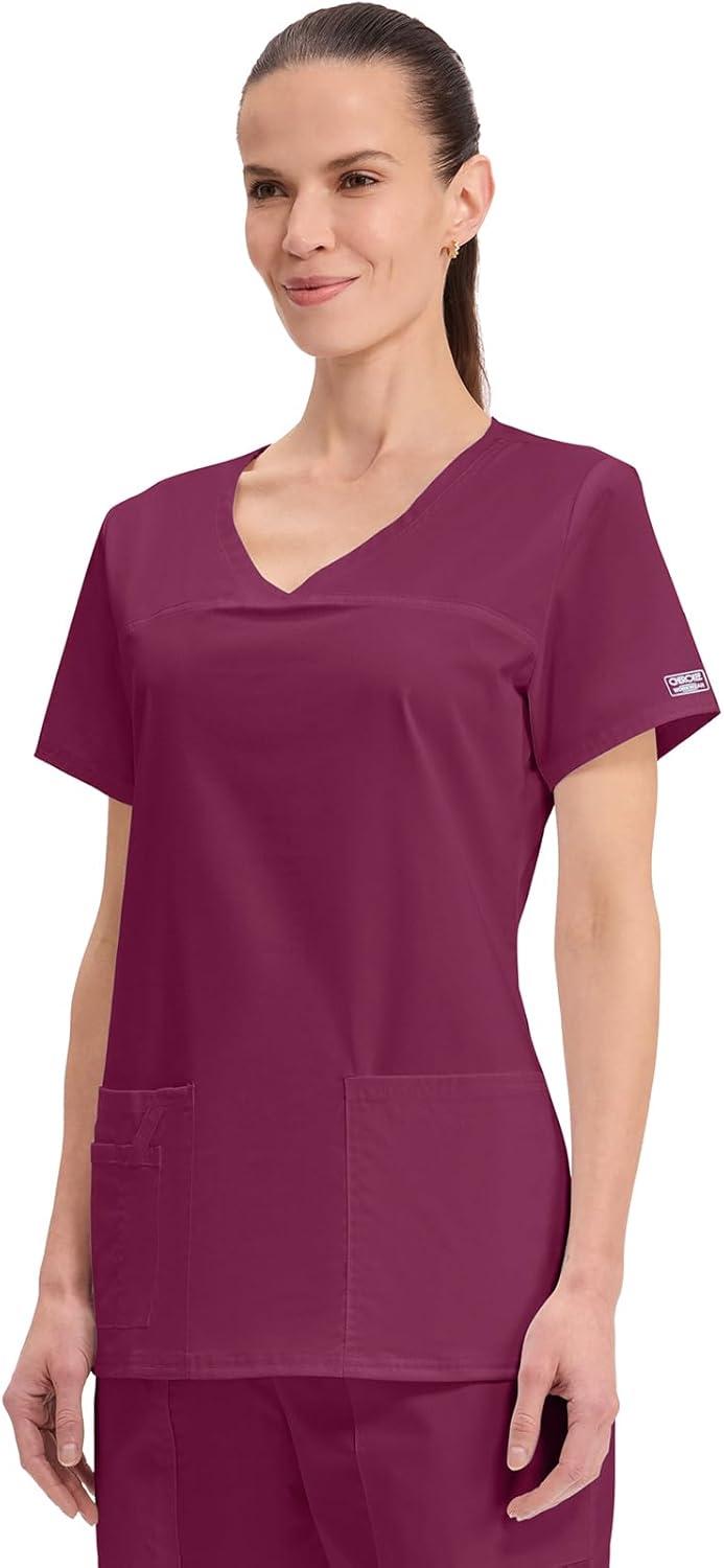 imageCherokee Scrubs for Women VNeck Scrub Top with 3 Pockets Stretchy Durable Breathable Easy Care Medical Uniform 4727Wine