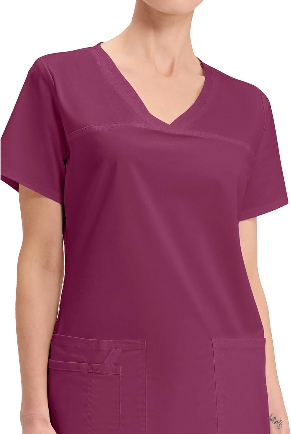 imageCherokee Scrubs for Women VNeck Scrub Top with 3 Pockets Stretchy Durable Breathable Easy Care Medical Uniform 4727Wine