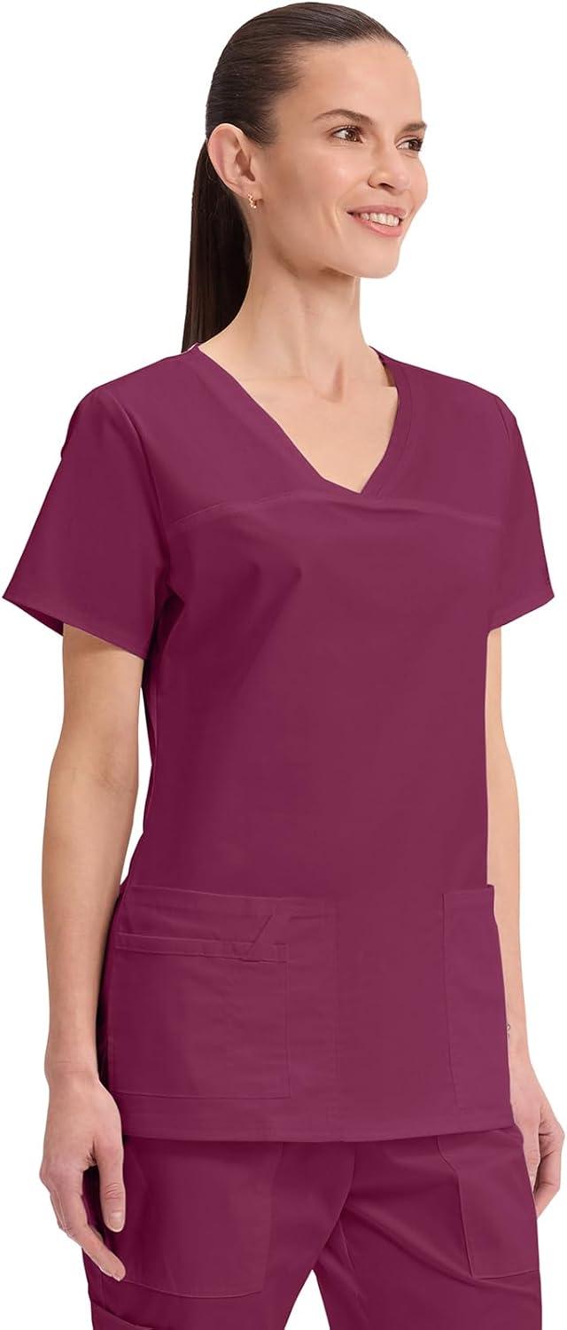 imageCherokee Scrubs for Women VNeck Scrub Top with 3 Pockets Stretchy Durable Breathable Easy Care Medical Uniform 4727Wine