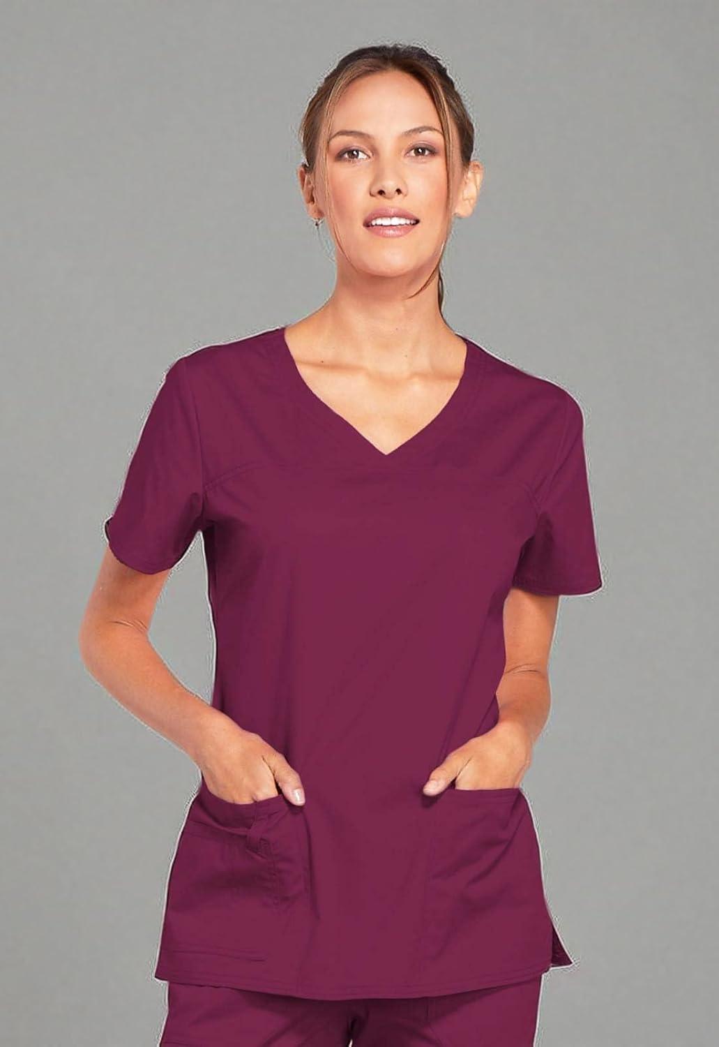 imageCherokee Scrubs for Women VNeck Scrub Top with 3 Pockets Stretchy Durable Breathable Easy Care Medical Uniform 4727Wine