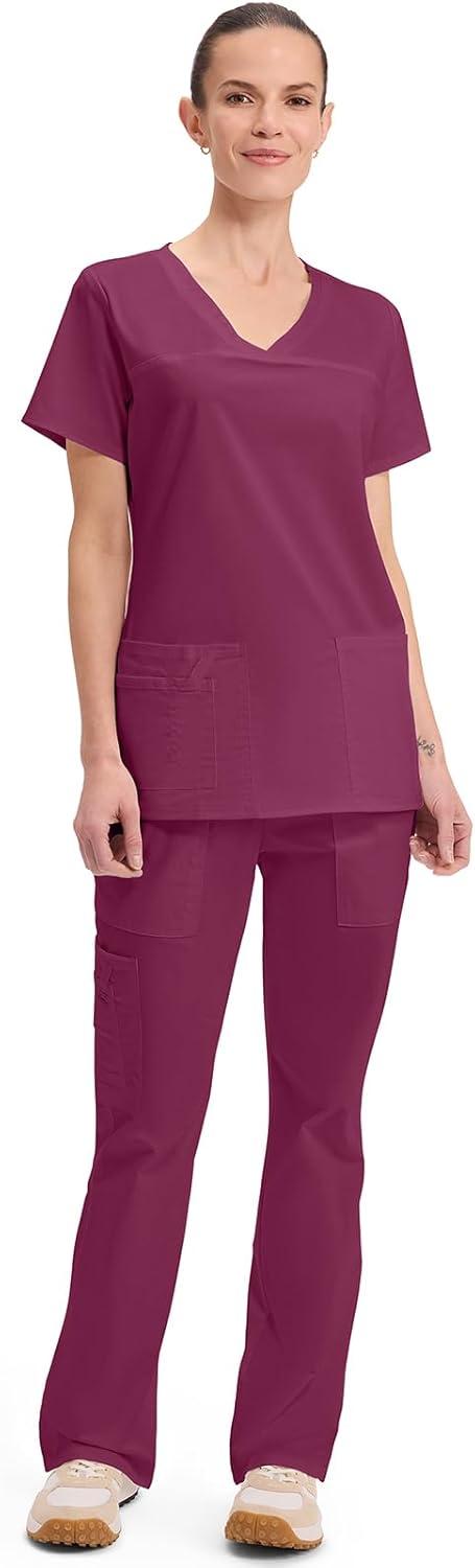 imageCherokee Scrubs for Women VNeck Scrub Top with 3 Pockets Stretchy Durable Breathable Easy Care Medical Uniform 4727Wine
