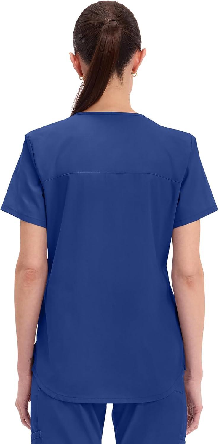 imageCherokee Scrubs for Women VNeck Top 3 Pockets Fade Resistant Soft Stretch Fabric with Shirttail Hem amp Side vents WW665Galaxy Blue