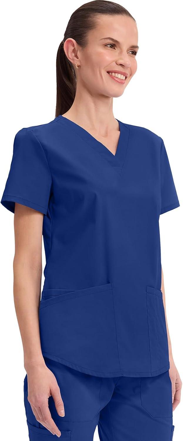 imageCherokee Scrubs for Women VNeck Top 3 Pockets Fade Resistant Soft Stretch Fabric with Shirttail Hem amp Side vents WW665Galaxy Blue