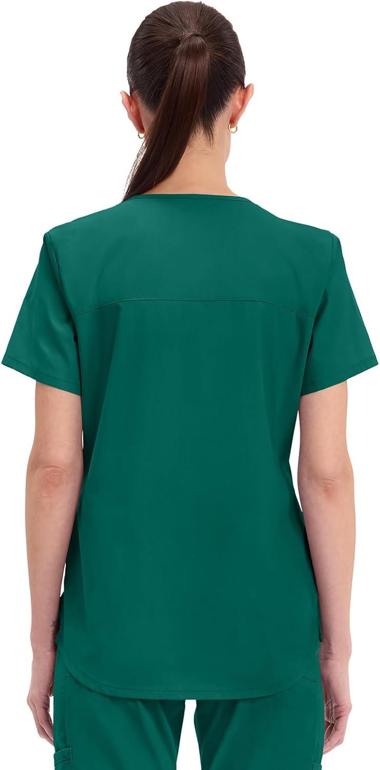 imageCherokee Scrubs for Women VNeck Top 3 Pockets Fade Resistant Soft Stretch Fabric with Shirttail Hem amp Side vents WW665Hunter Green